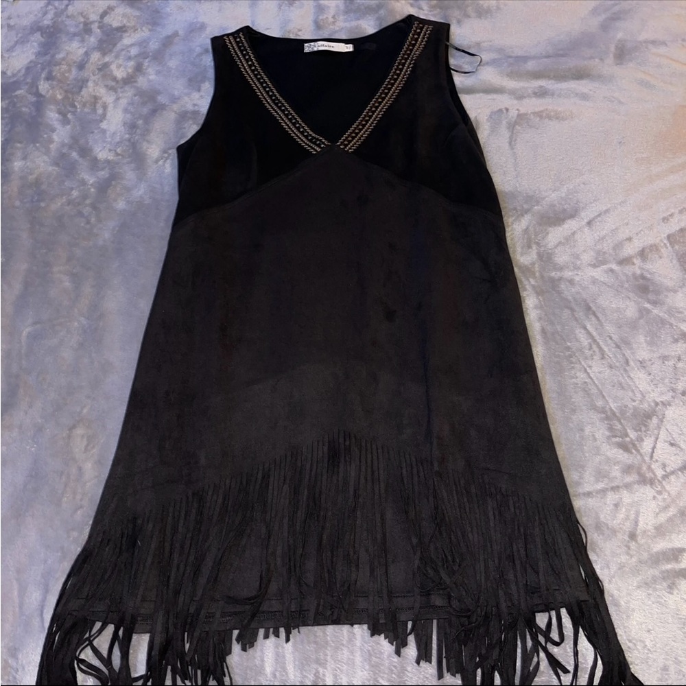 Black velvet fringe string/ tassels dress